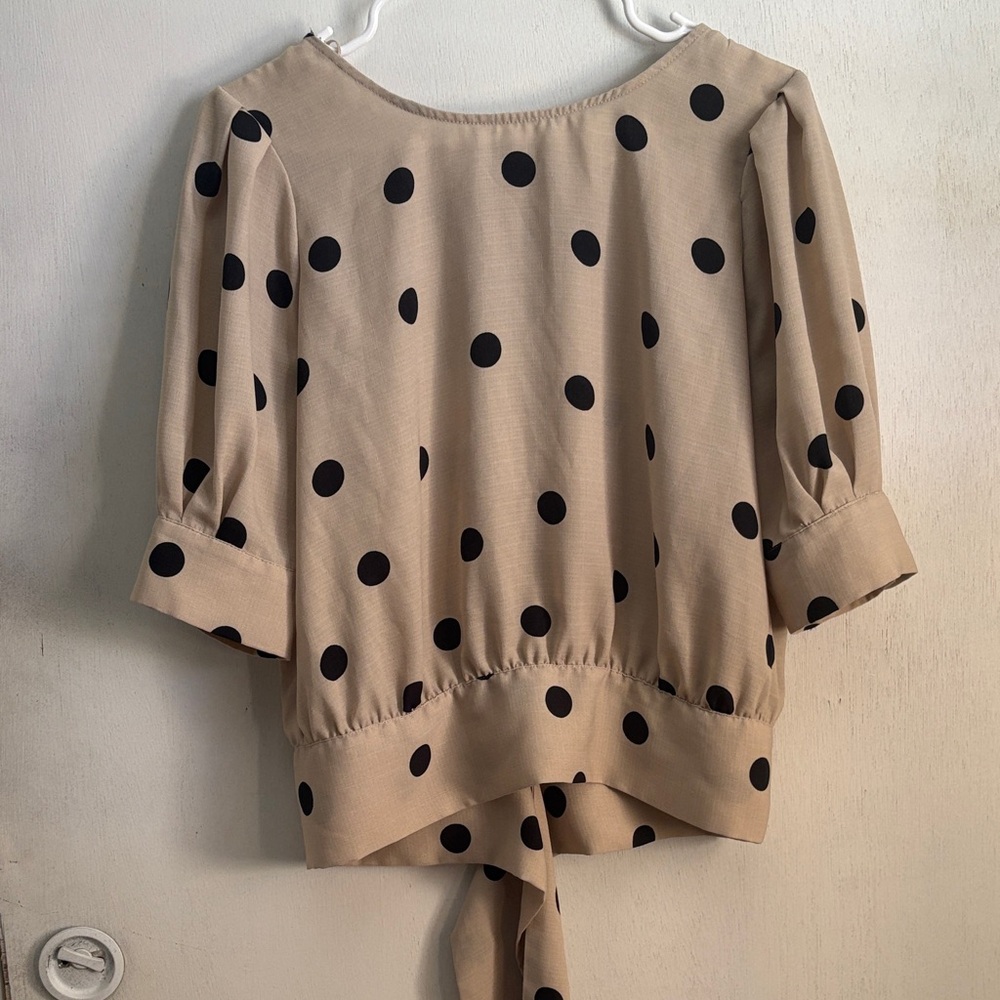 meraki Beige Blouse with Black Polka Dots